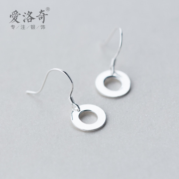 A38390 s925 sterling silver simple circle unique hollowed geometric short earrings