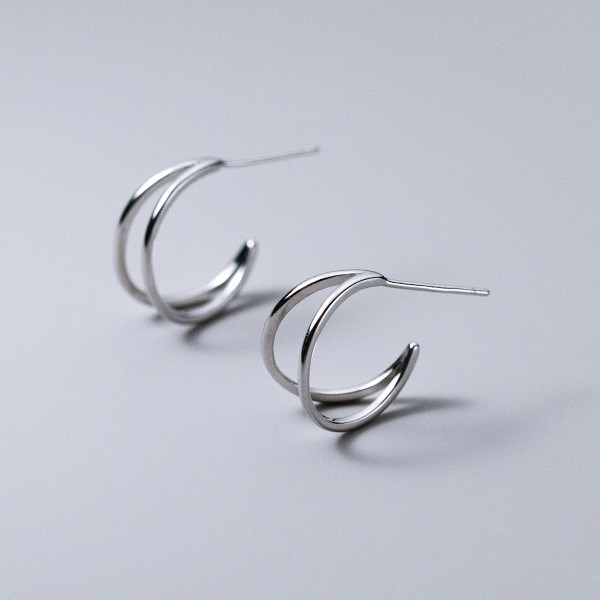 A40807 s925 sterling silver simple double layer bar stud design earrings