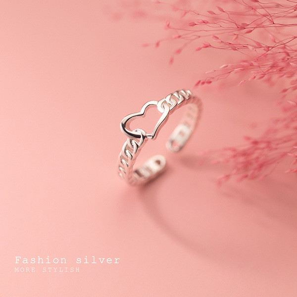 A32084 s925 sterling silver trendy hollowed heart chic ring