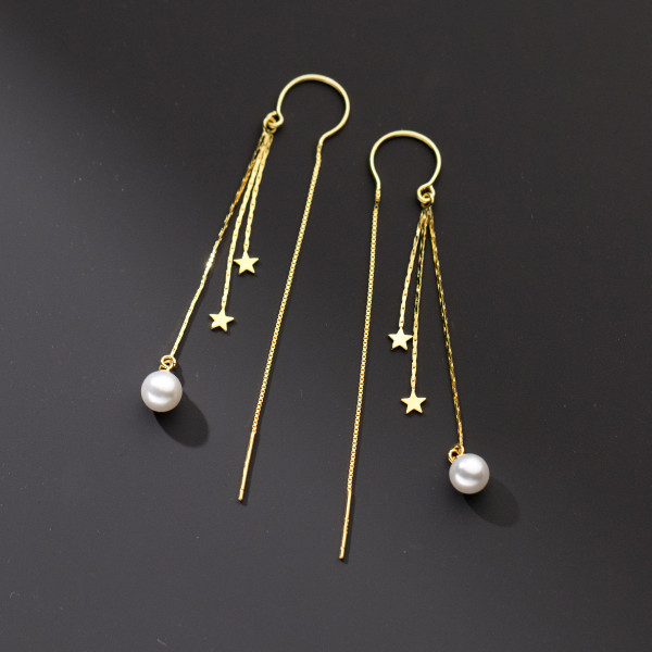 A37878 s925 sterling silver design artificial pearl string elegant fringe earrings