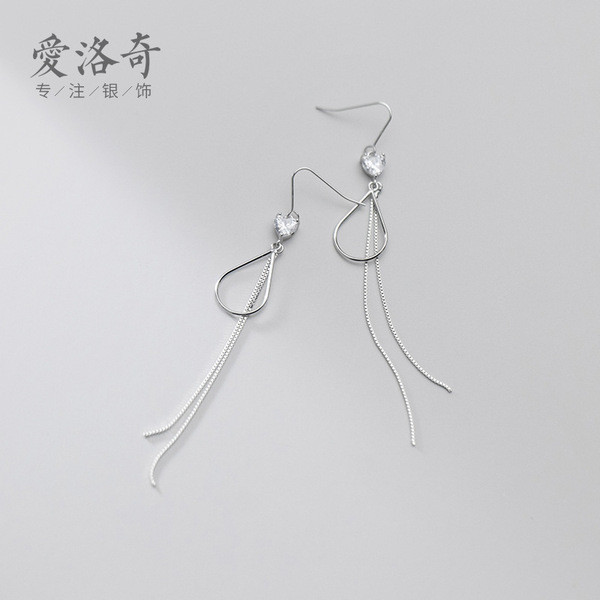 A31598 s925 sterling silver irregular hollowed rhinestone teardrop tassel chic earrings