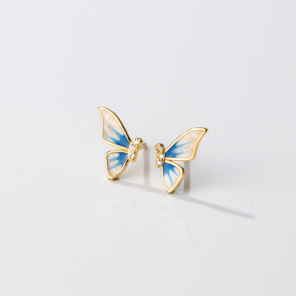 A34714 s925 sterling silver trendy simple sweet blue butterfly win earrings