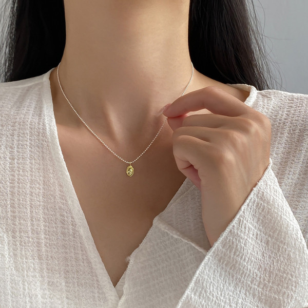 A43799 s925 silver oval circle pendant elegant short necklace