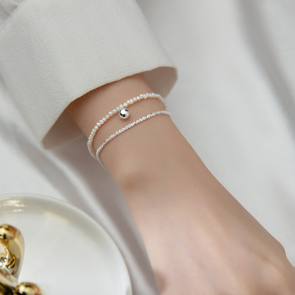 A36452 s925 sterling silver simple unique starlight pearl charm bracelet