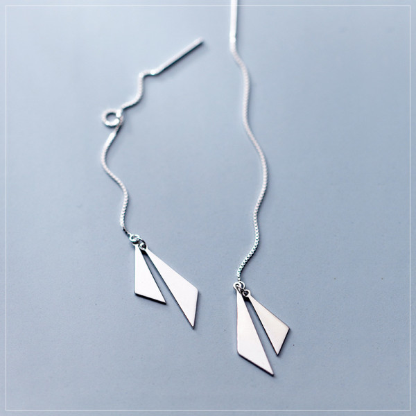 A40648 s925 silver string simple triangle long geometric earrings