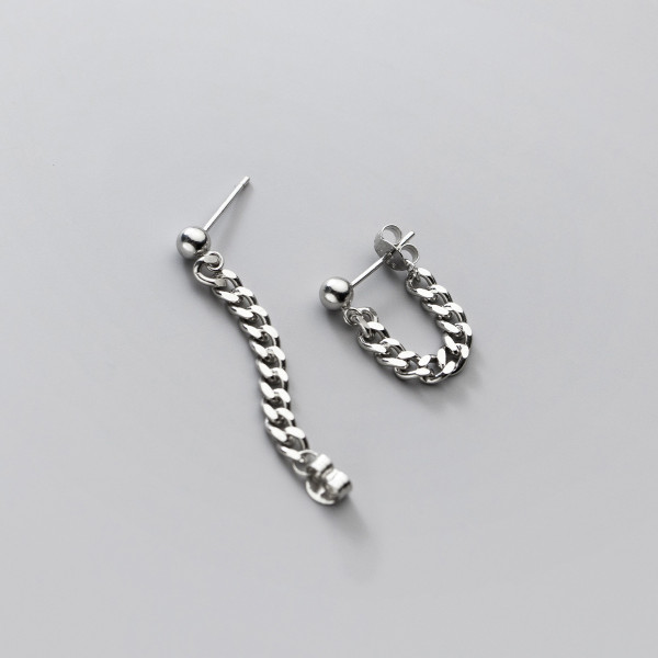 A43238 s925 silver simple elegant chain bar earrings