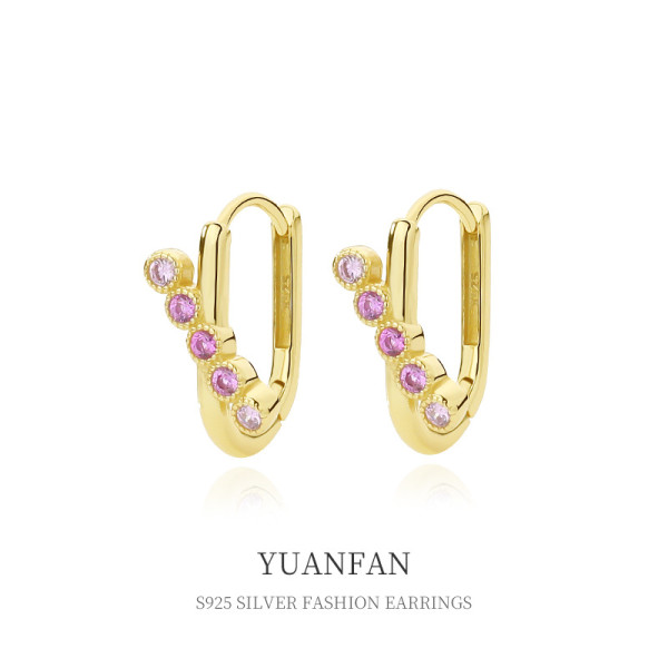 A37122 925 sterling silver ovalU vintage pink cubiczirconia earrings