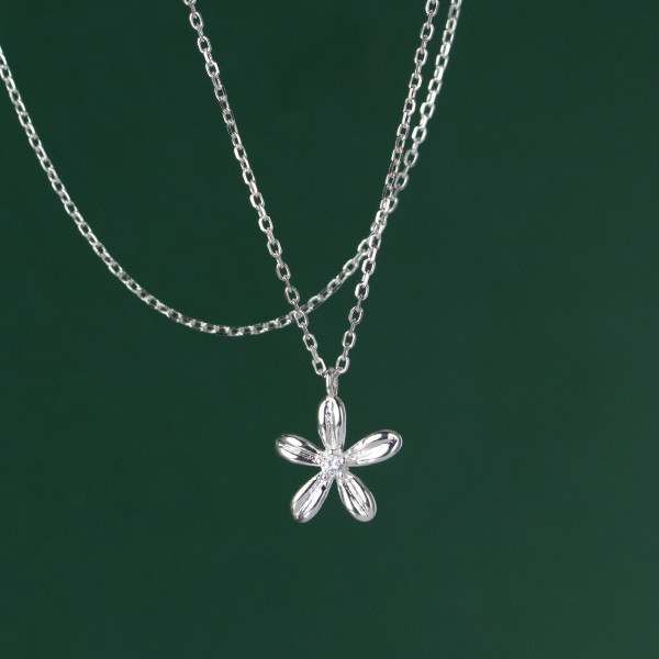 A37206 s925 sterling silver rhinestone flower necklace