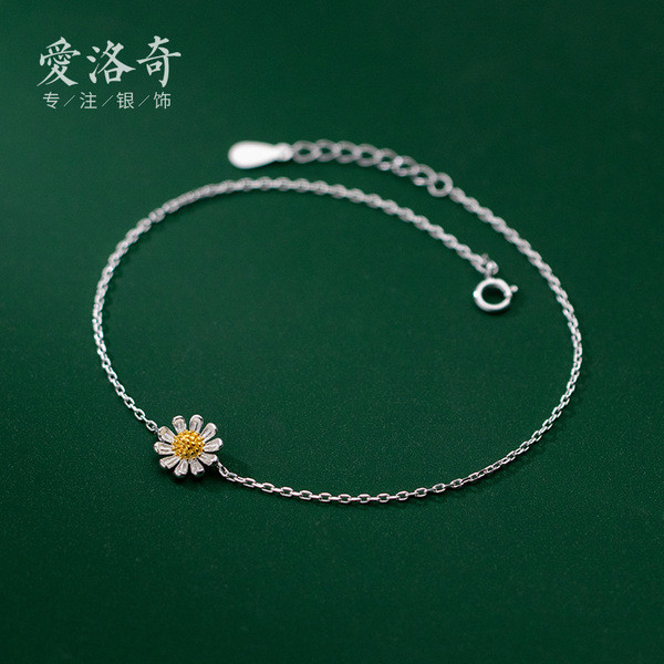 A33327 s925 sterling silver anklet simple trendy flower bracelet