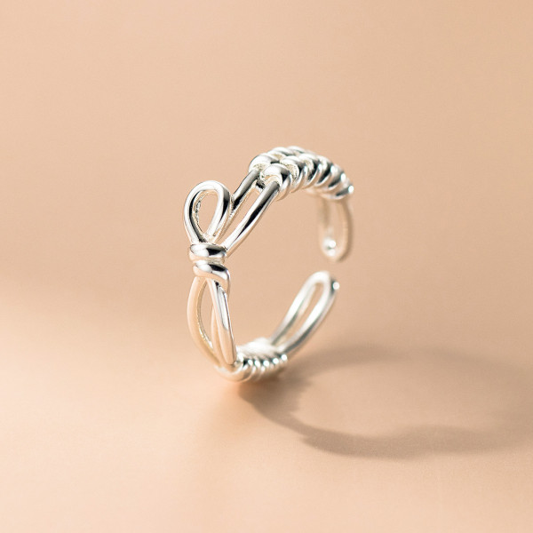 A46432 s925 sterling silver simple rope double layered twist ring