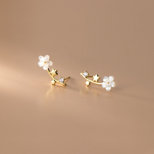 A35849 s925 sterling silver shell flower earrings