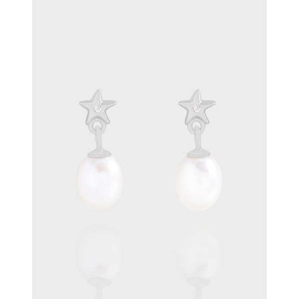 A41457 design natural pearl stars stud sterling silver s925 earrings