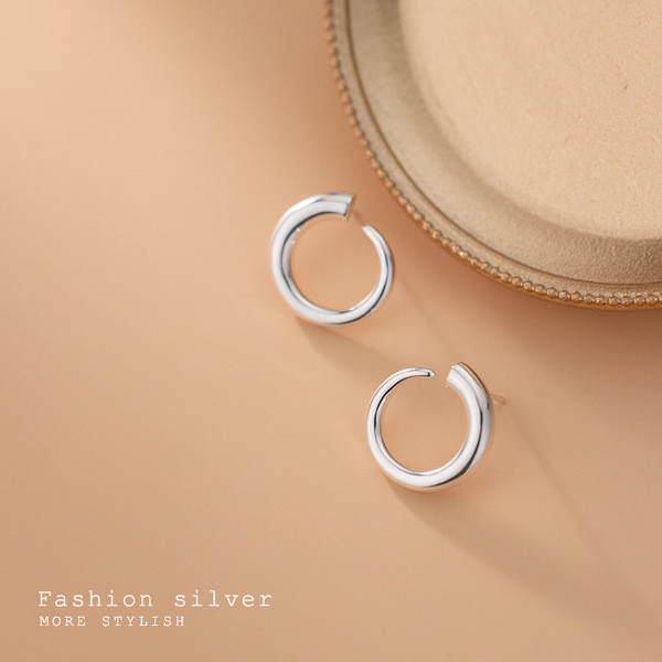 A31651 s925 sterling silver simple short unique circl earrings