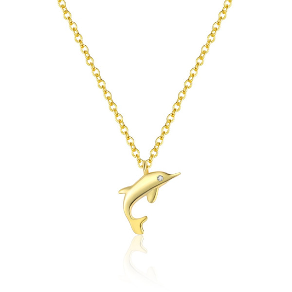A45849 s925 sterling silver dolphin pendant gold cubic zirconia necklace