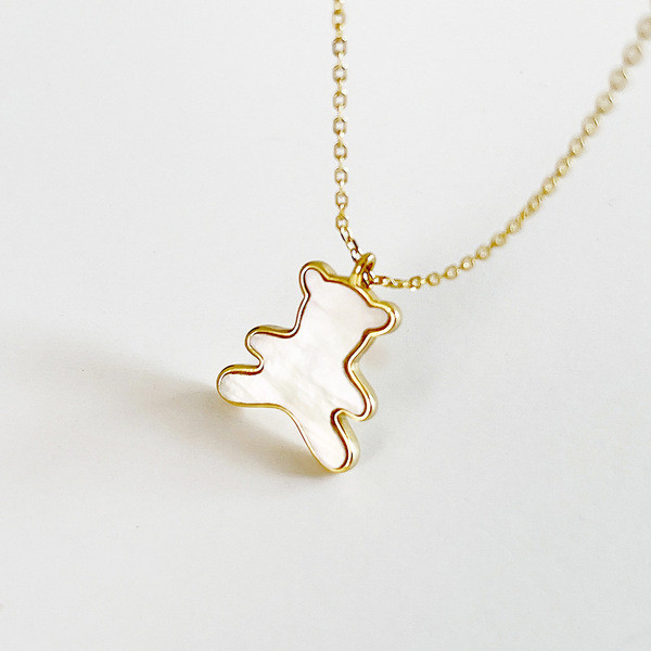 A32889 simple 925 sterling silver shell small bear necklace