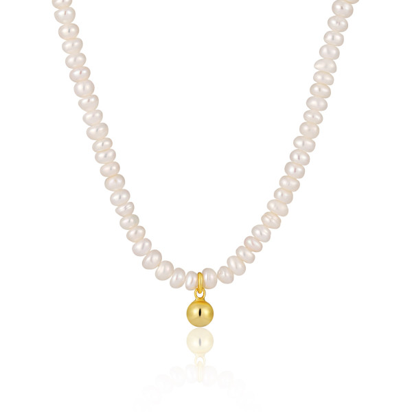 A43346 natural fresh water pearl sterling silver elegant simple ball necklace