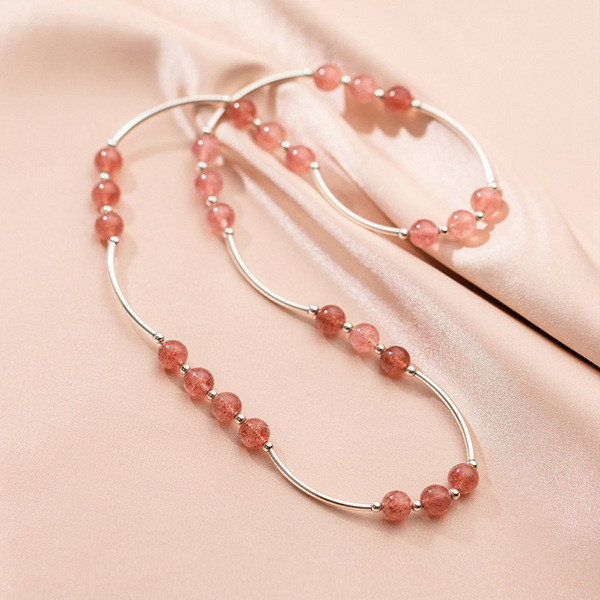 A34205 s925 sterling silver trendy strawberry multilayer bracelet