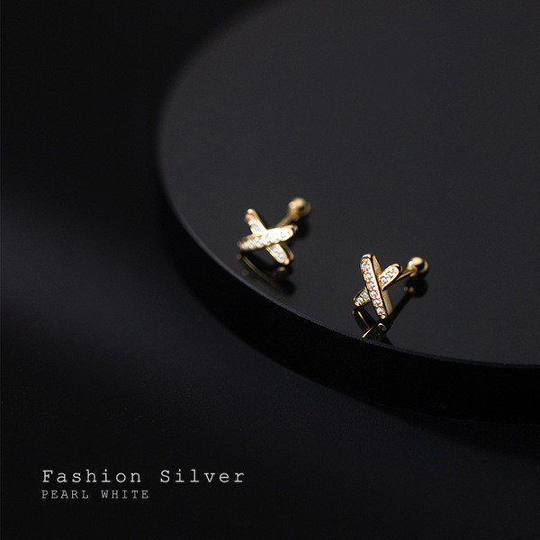 A33814 s925 sterling silver simple fashion rhinestoneX earrings