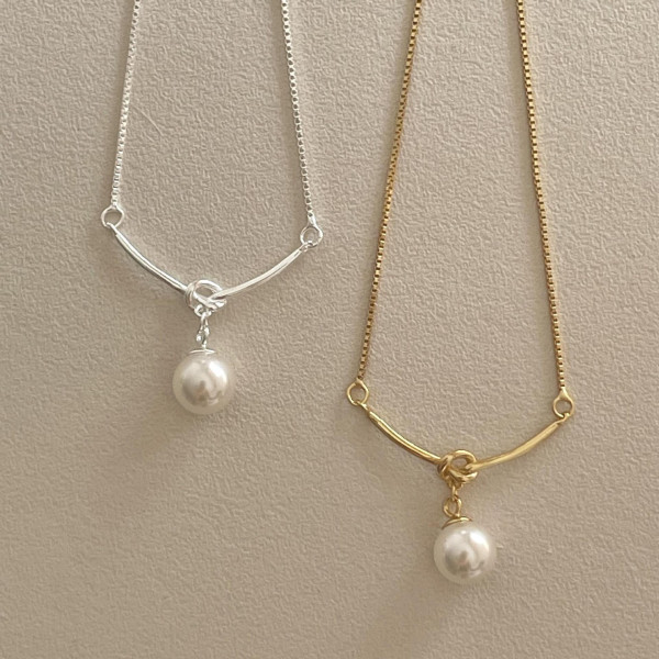 A45183 sterling silver twist pearl simple necklace