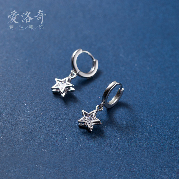 A31799 s925 sterling silver simple hollowed star rhinestone sweet earrings