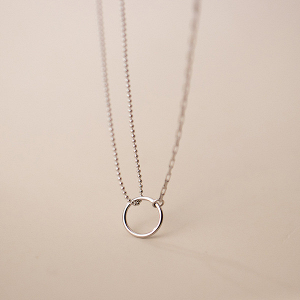 A34101 s925 sterling silver hollowed circle asymmetric necklace