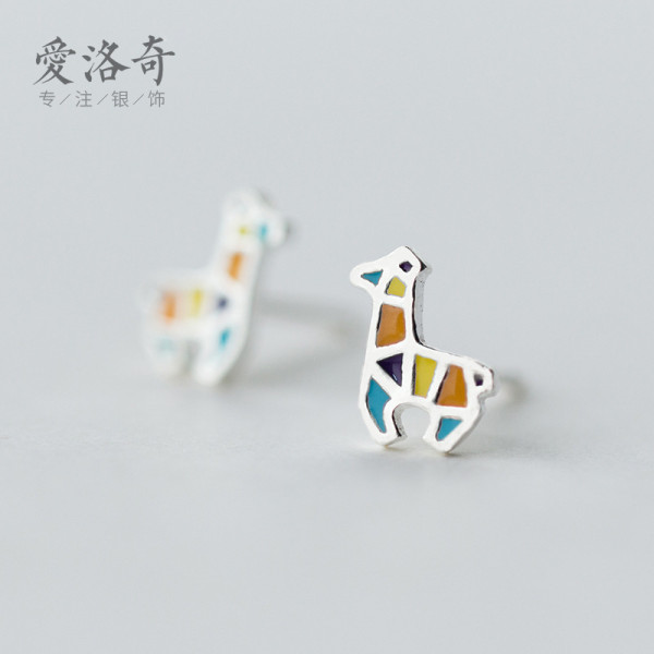 A42321 s925 silver deer christmas colorful stud earrings simple cute earrings