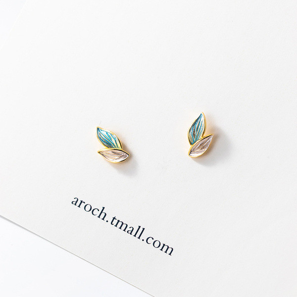 A33845 s925 sterling silver trendy blue leaf double sweet earrings