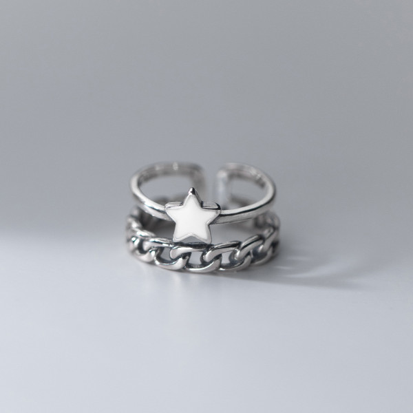 A36149 s925 sterling silver fashion vintage silver doublelayer cute star ring