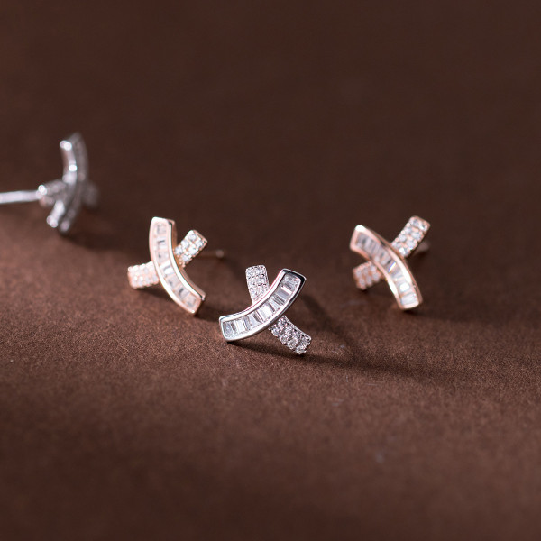 A41231 s925 sterling silver rhinestone stud sweet elegant earrings