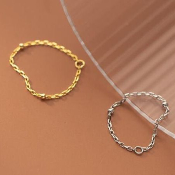 A40183 s925 silver simple trendy chain bar elegant fashion ring