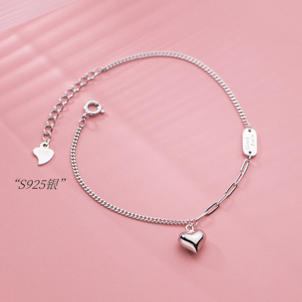 A38141 s925 sterling silver heart charm sweet design elegant bracelet