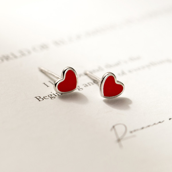 A42852 s925 silver trendy sweet heart stud elegant unique earrings