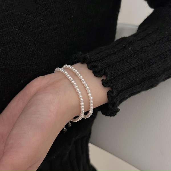 A42273 s925 sterling silver pearl simple charm bangle bracelet
