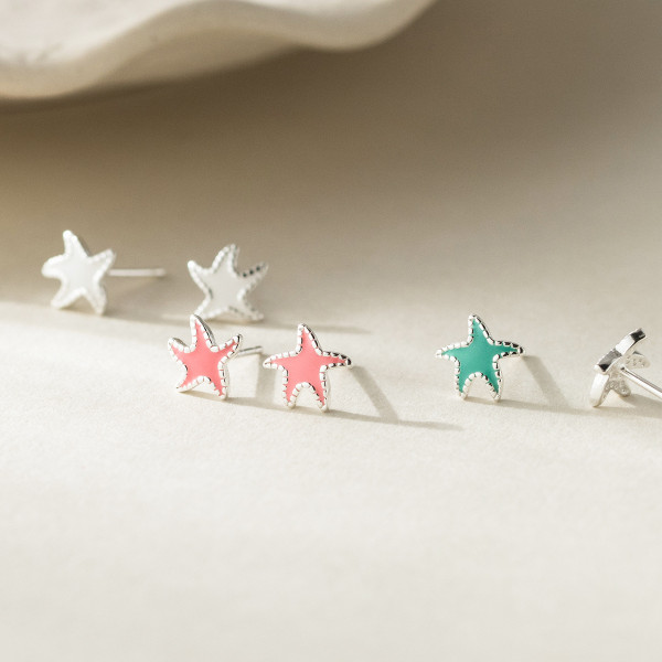 A46278 s925 sterling silver simple colorful starfish stud earrings