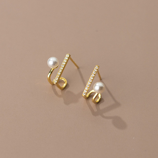 A34691 s925 sterling silver chic rhinestone pearl earrings