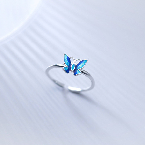 A33504 s925 sterling silver trendy blue butterfly chic simple ring