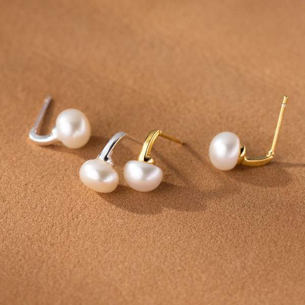 A38760 s925 sterling silver vintage pearl stud design elegant earrings