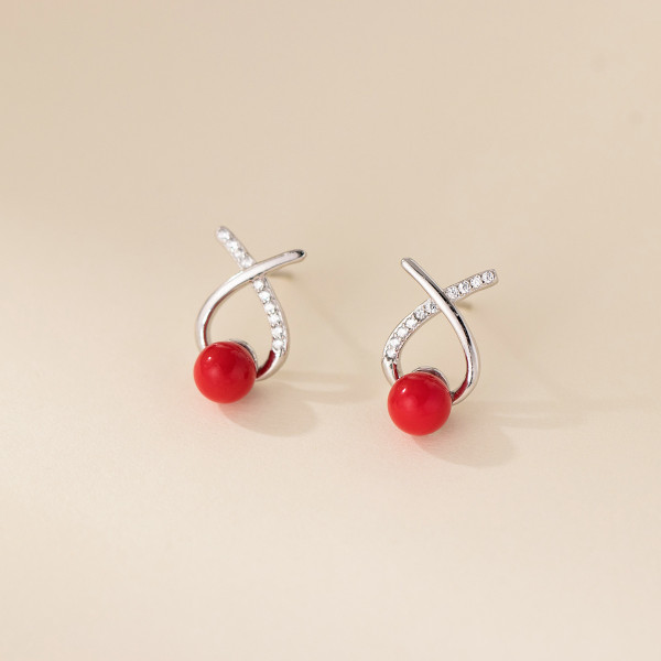 A45303 s925 sterling silver trendy sweet rhinestone stud earrings