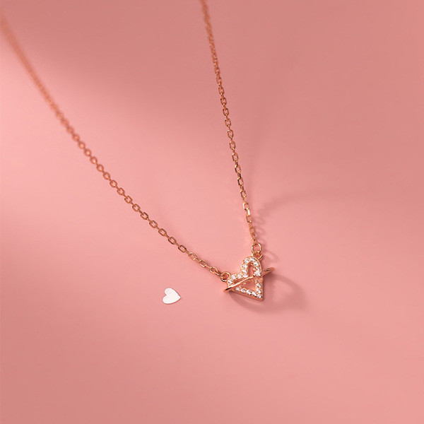 A34504 s925 sterling silver hollowed heart ball sparkling necklace