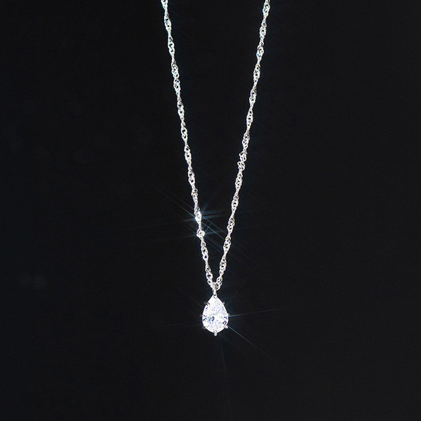 A34533 s925 sterling silver simple fashion rhinestone teardrop necklace
