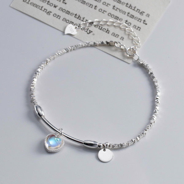 A43831 s925 silver trendy sweet unique heart glass oval bead charm bracelet