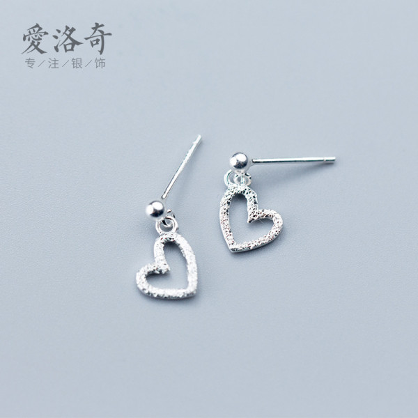 A42235 s925 silver stud simple hollowed heart handmade sweet earrings