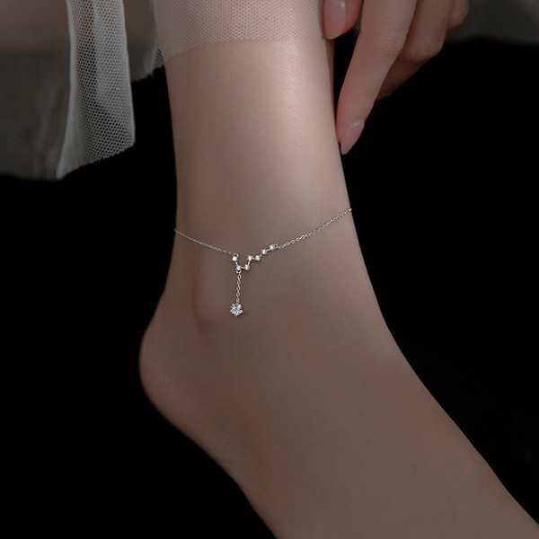 A34295 s925 sterling silver rhinestone anklet chic simple rhinestone star bracelet