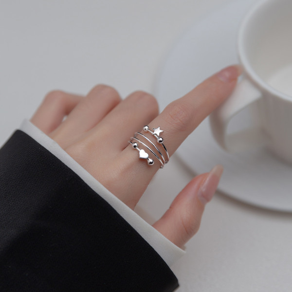 A36191 s925 sterling silver fashion unique multilayer stars heart ring