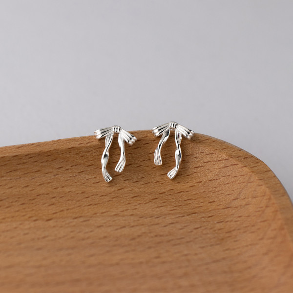 A44402 s925 sterling silver bar ribbon butterfly stud sweet earrings