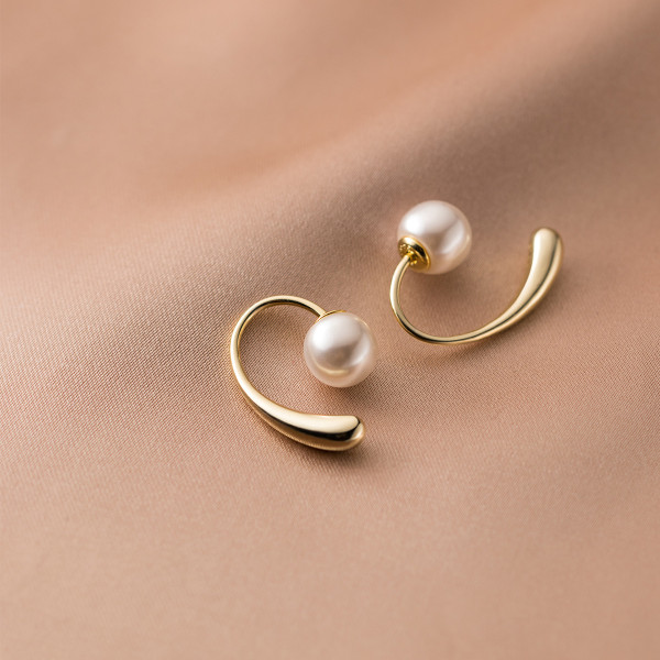 A35762 s925 sterling silver chic short teardrop simple pearl vintage earrings