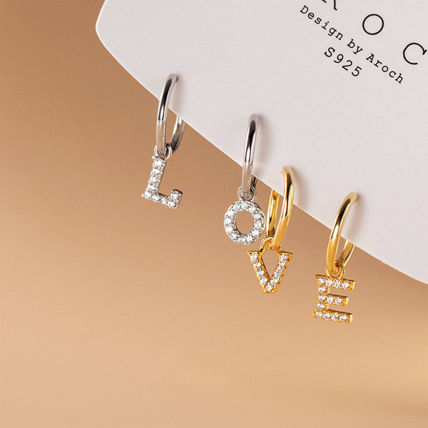 A32210 gold s925 sterling silver26 initial rhinestone chic earrings