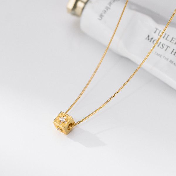 A45108 s925 silver sweet dainty simple rhinestone square necklace