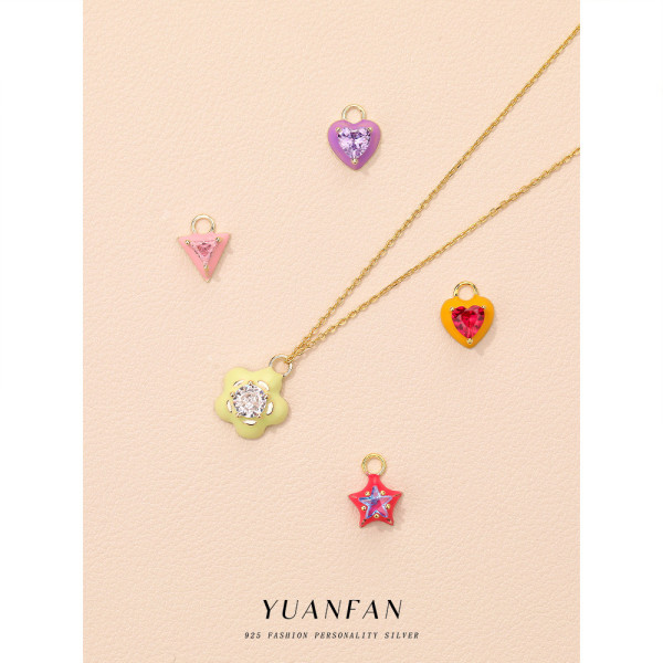 A43628 s925 sterling silver colorful cubic zirconia heart unique sweet necklace