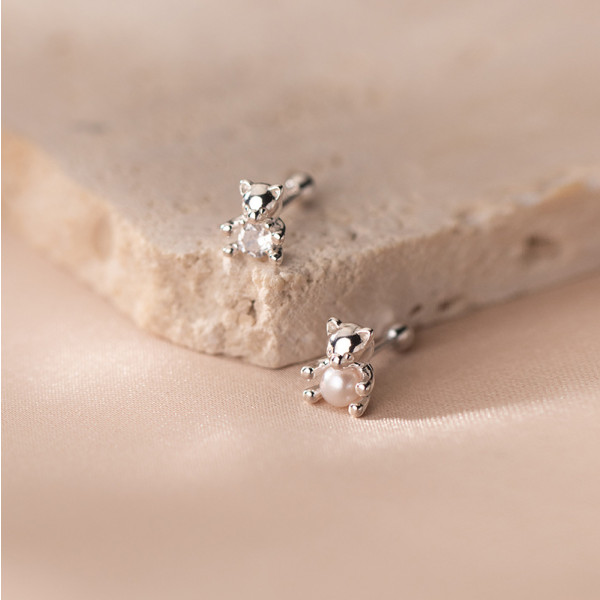 A35825 s925 sterling silver cute asymmetric bear pearl sweet earrings